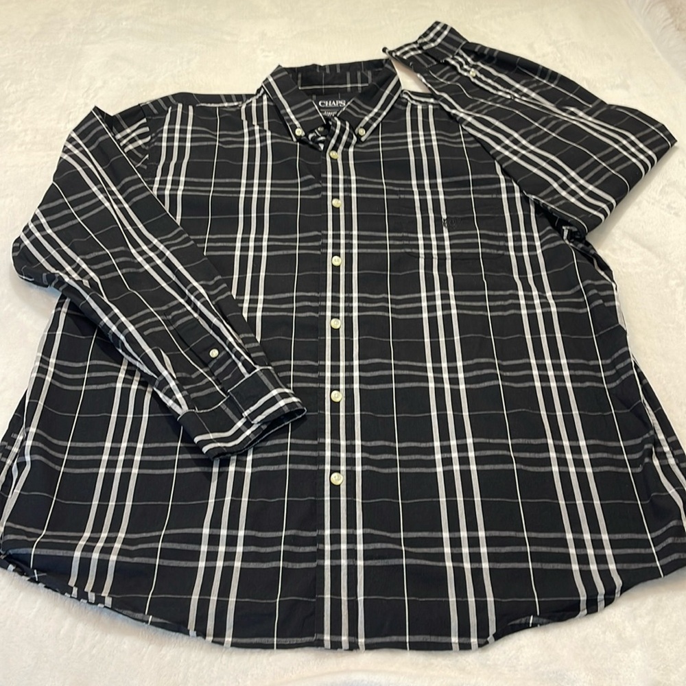 CHAPS MENS XXL BLACK, WHITE, GRAY, LONG SLEEVE BUTTON DOWN FRONT POCKET …